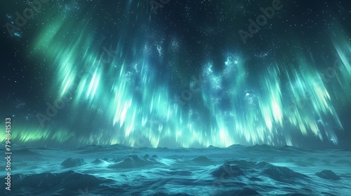Aurora: A mesmerizing 3D depiction of the aurora borealis, with cascading ribbons of green and blue