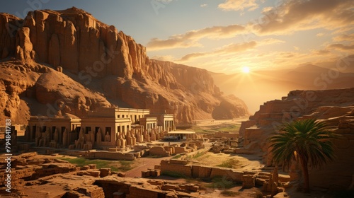 The sinking sun casts a warm glow over the ancient ruins of Palmyran, painting the sky with hues of orange and purple