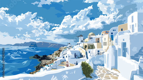 White architecture in Santorini island Greece. View o