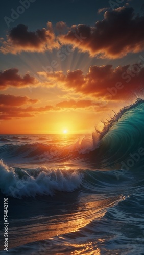 Beautiful Sunset Over the Beach with Nice Sky and Wave