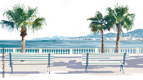 White benches on the Promenade des Anglais in Nice