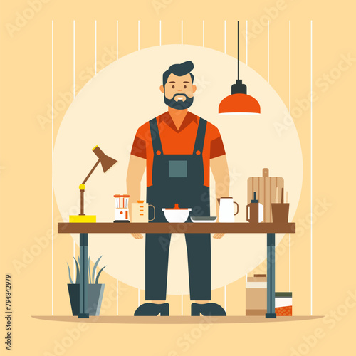 Happy Father Day Celebration with Character of Dad Working as Chef with Smile Expression
