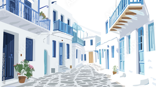 White cycladic architecture on the street in Mykonos photo