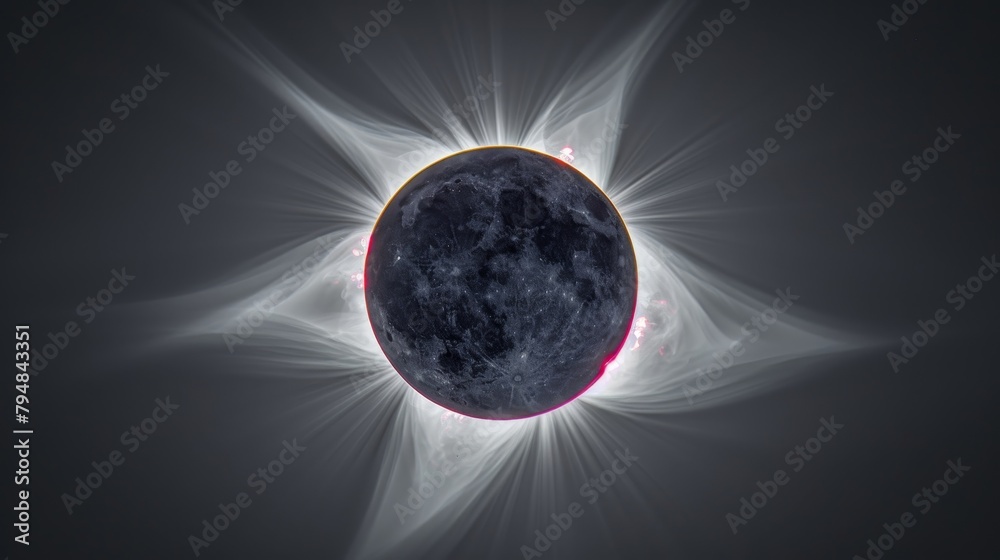 Naklejka premium Eclipse: An illustration of a total solar eclipse, showing the moon completely covering the sun