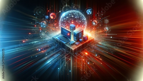 3D abstract background image of an Endpoint in network security