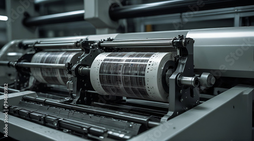 Close up of an offset printing machine during production, Generative.AI 