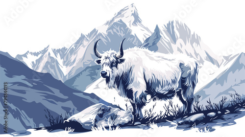 White yak in Himalaya mountains Nepal. Khumbu valley photo