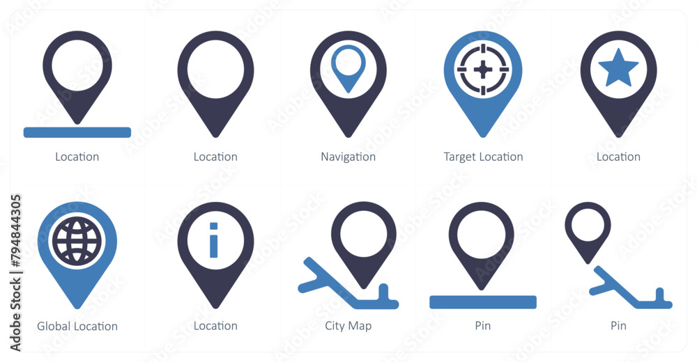 A set of 10 Navigation icons as location, navigation, target location