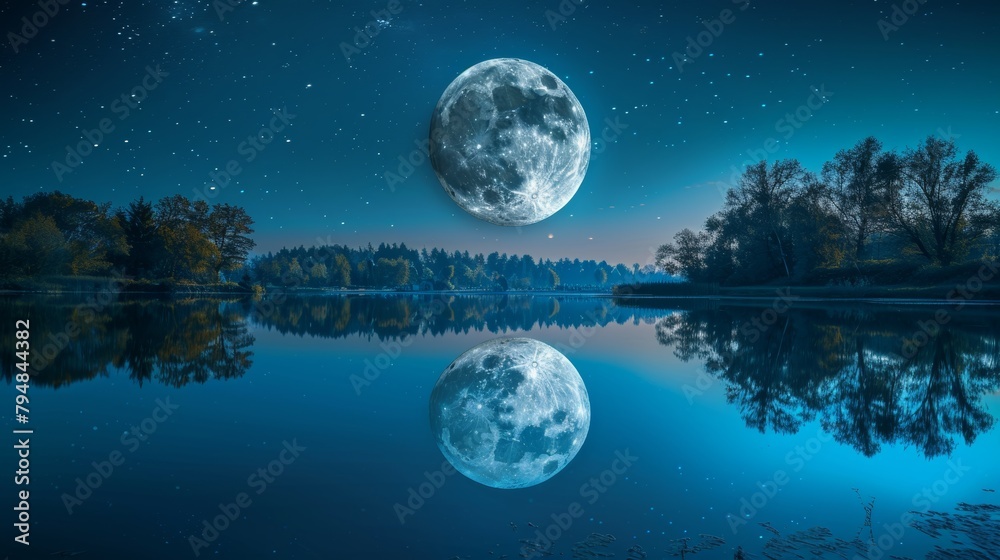 Moon: A serene photo of the moon reflected in a still pond
