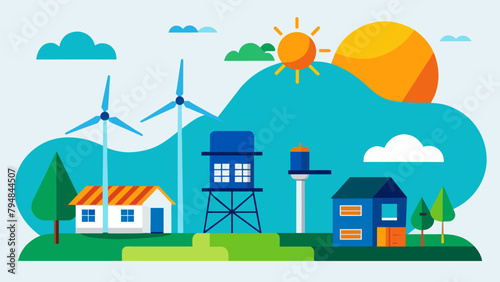 An illustration explaining how wind energy can be combined with other renewable energy sources such as solar to create a more reliable power