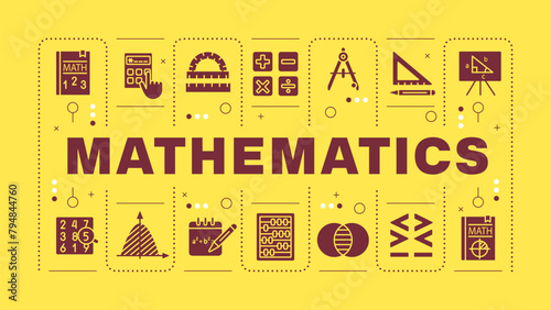 Mathematics light orange word concept. Science calculations. Academic discipline  algebra. Visual communication. Vector art with lettering text  editable glyph icons. Hubot Sans font used