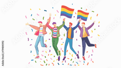 Celebrating gay pride in a studio Hand drawn style vector