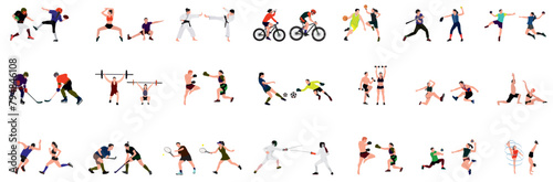 Pair of professional athlete. Huge collection of sports people. Realistic vector of all professional athletes. Olympic sports game bundle. athlete sports glyph bundle