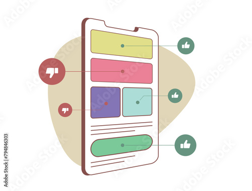 Preference Testing in UX Research concept. User preference research methods. Mobile app design usability testing, decision-making process. Outline vector illustration isolated on white