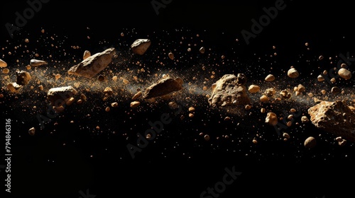 Solar System: An artistic 3D rendering of the asteroid belt between Mars and Jupiter