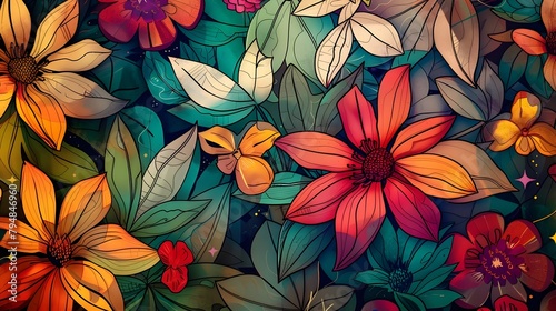 Doodles A Vibrant Medley of Blooming Flowers for NatureInspired Websites Generative ai