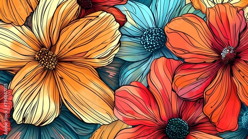 Doodled Flowers Collection A Stunning Showcase of Blooming Elements in Dynamic Strokes Generative ai photo