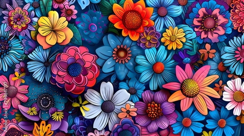 Vibrant Doodled Flowers Compilation A Unique Assortment of Blooming Elements in Intricate Patterns and Scribbles Generative ai