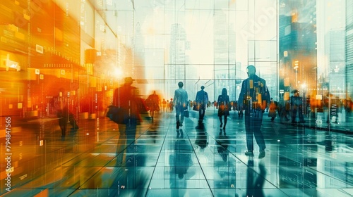 Abstract illustration of a white-collar workplace, depicting a modern office environment.