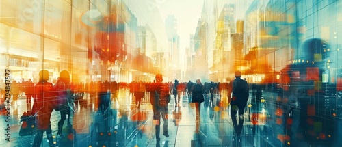 Abstract illustration of a white-collar workplace, depicting a modern office environment.
