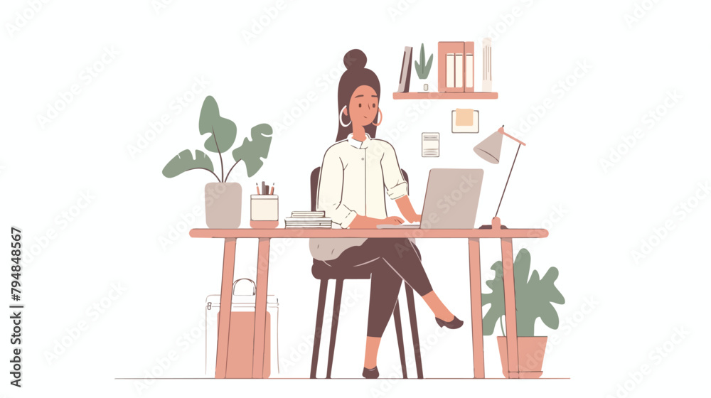 Woman entrepreneur working in office Hand drawn style