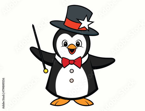 Penguin magician with a wand and hat-Cartoon Character Design.