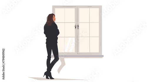 Woman in black casuals standing by window Hand drawn