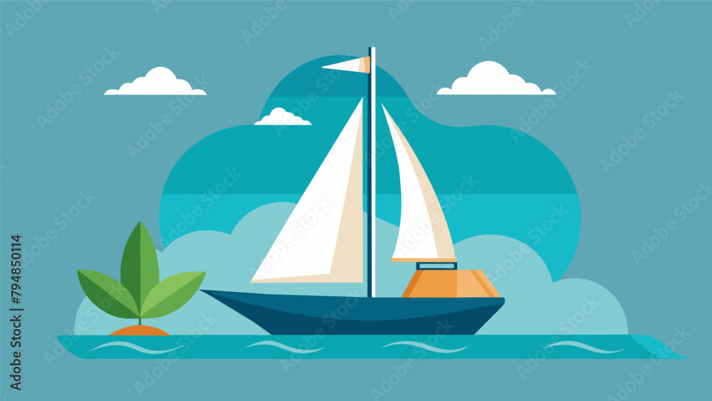 A sailboat glides through the serene waters utilizing wind power as its main source of propulsion and minimizing its impact on the environment.
