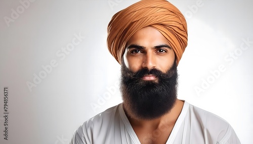 Sikh man with turban and beard on minimalist background