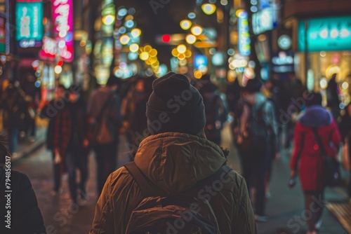 An individual lost in thought, overshadowed by the blurred bokeh of city lights, emphasizing personal reflection in urban setting