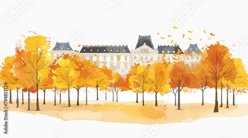 Yellow autumn trees in Tuileries Garden near Louvre i photo