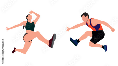 High jump. sport, running, jumping, athletic concept. different actions, poses. vector illustration.