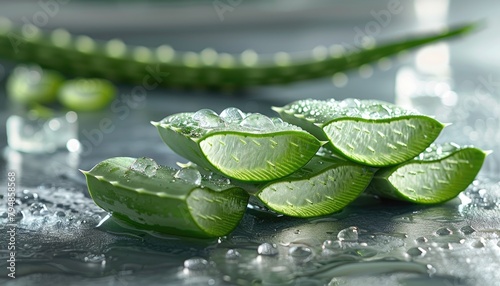 A bunch of green aloe vera leaves are sitting on a table by AI generated image