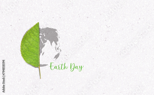 Half World map and half green leaf. Earth Day concept. © suman