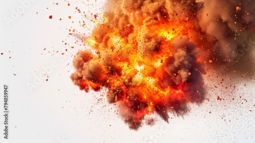 Intense explosion with fiery clouds and debris - A powerful display of an intense explosion featuring billowing fiery clouds and scattered debris throughout