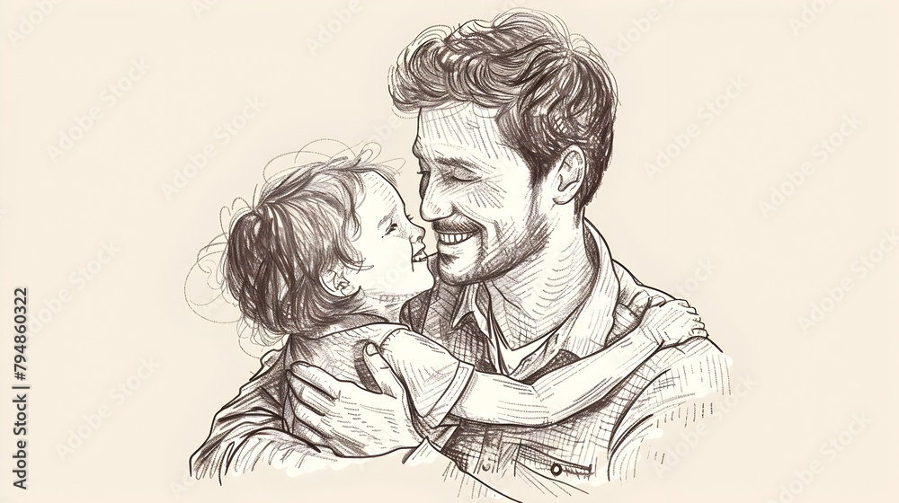 Heartwarming Hand Drawn Sketch of Fathers Embracing Their Children in a Loving Bond Heartwarming Hand Drawn Sketch of Fathers Embracing Their Children in a Loving Bond