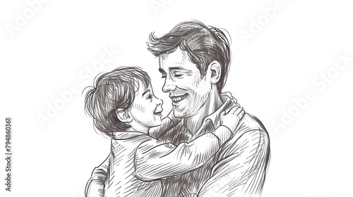 Heartwarming Sketch of Loving Father Son Embrace Capturing Cherished Bond