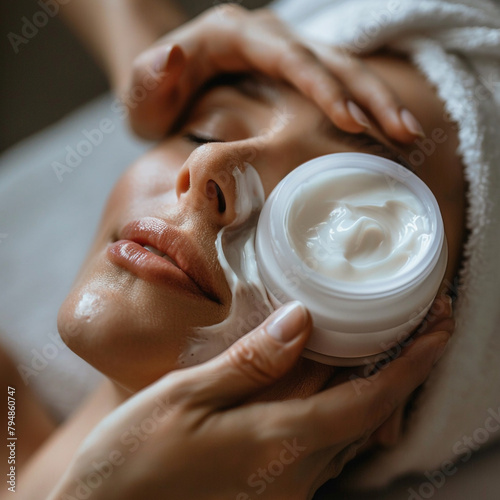 A close-up of delicate fingertips delicately scooping a pearl-sized amount of moisturizer, ready to be gently massaged into the skin for ultimate hydration