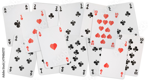 cartes à jouer coeur et trèfle sur fond transparent photo