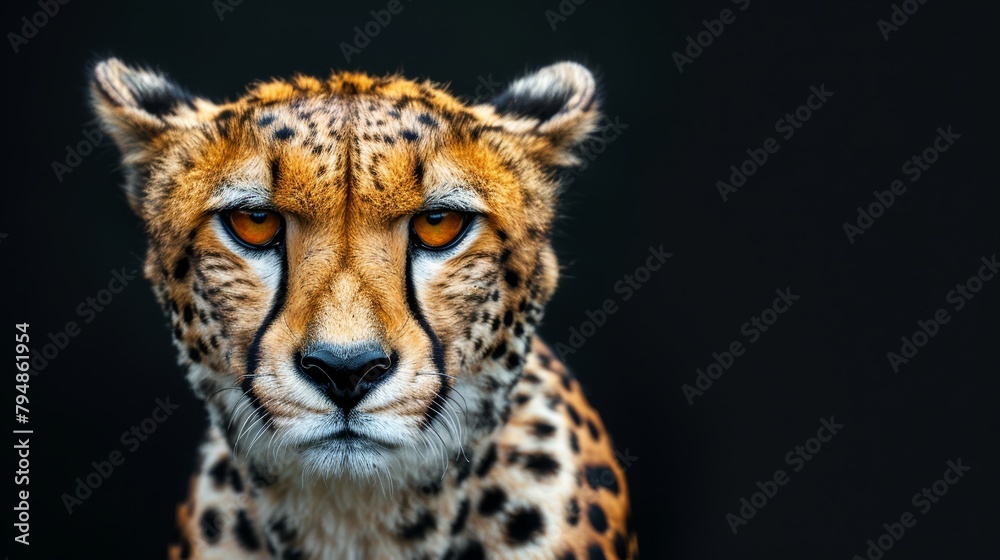 Fototapeta premium A tight shot of a cheetah's expressive eyes against a black backdrop