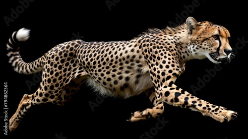  A cheetah runs in the dark with its mouth open