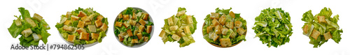 Fresh Caesar salad with crispy croutons cut out png on transparent background