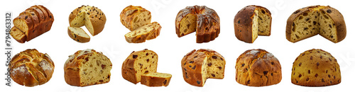 Assorted freshly baked breads and festive panettone cut out png on transparent background photo