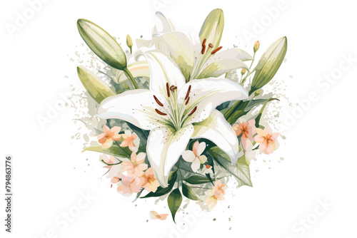 Watercolor of Lilies White and other colors Easter Lily Flower Crosses Decorations on White Background  Watercolor art  Lilies  Easter lilies  Flower crosses  Decorative art  White background 