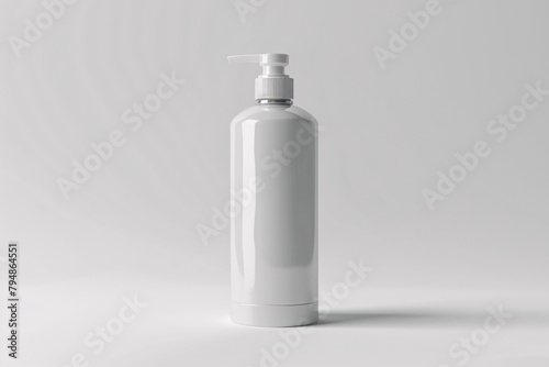 A colorless cosmetic container on a solitary backdrop, digitally rendered, used for dispensing various beauty products.