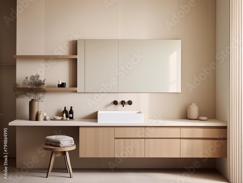 A Modern Bathroom Vanity Set in a Warm, Neutral-Toned Room