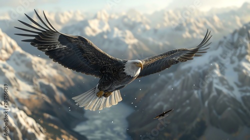 An eagle is flying over the mountains.