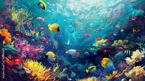 Tropical Symphony: Colorful Fish in Coral Reef © William