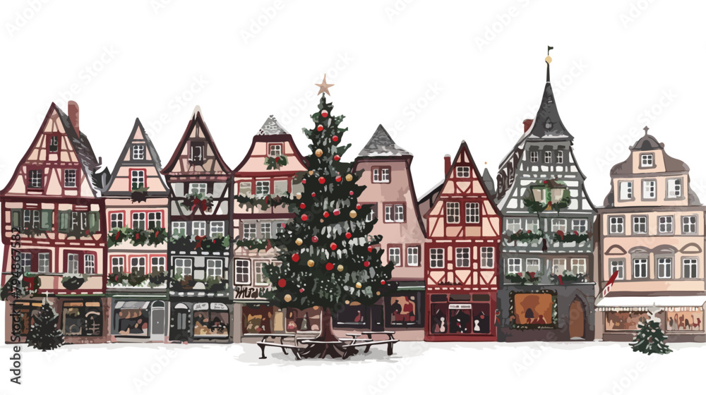 Christmas tree and traditional houses on the Christmas