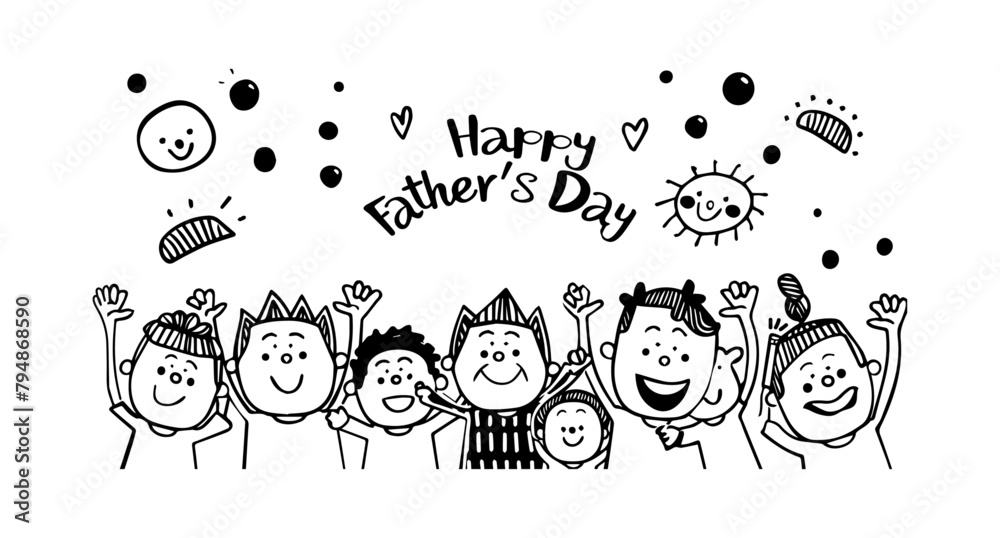 Fototapeta premium Joyful Family Celebrating Father’s Day, Doodle Illustration
